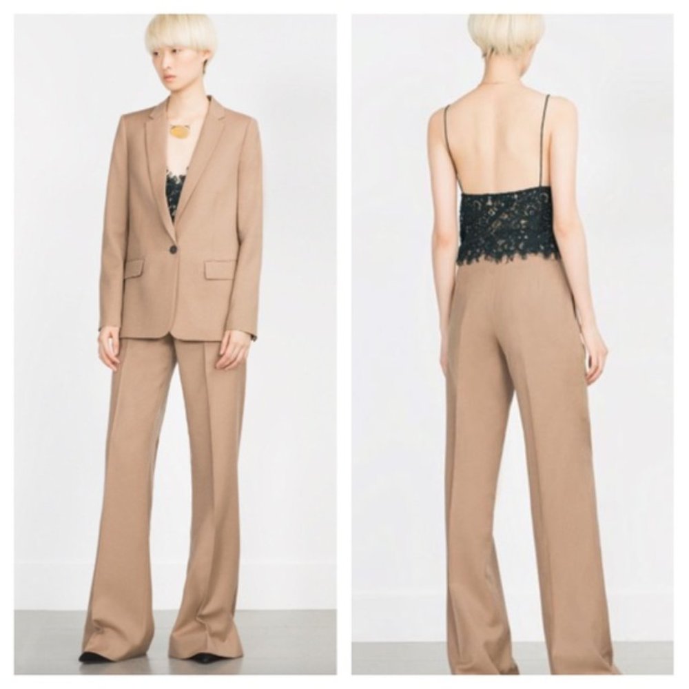 Zara NWT natural wool palazzo pants size MED